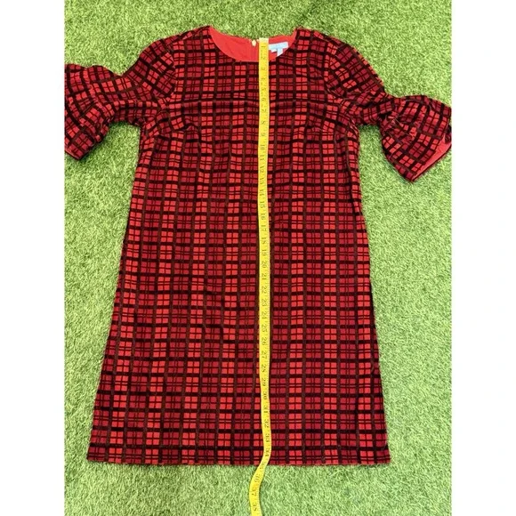 Draper James Roslyn Midi Dress Size 6 Red Plaid Bell Sleeves‎ Festival DRW0611 - Picture 14 of 16